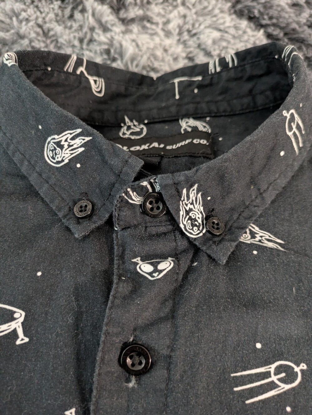 Molokai Surf Co Cosmos Space Print Black Button Down Shirt Men Size L